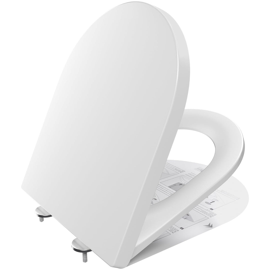 CECIPA Toilettendeckel mit Absenkautomatik, WC Sitz D Form, Klodeckel Weiss, Klobrille Quick Release
