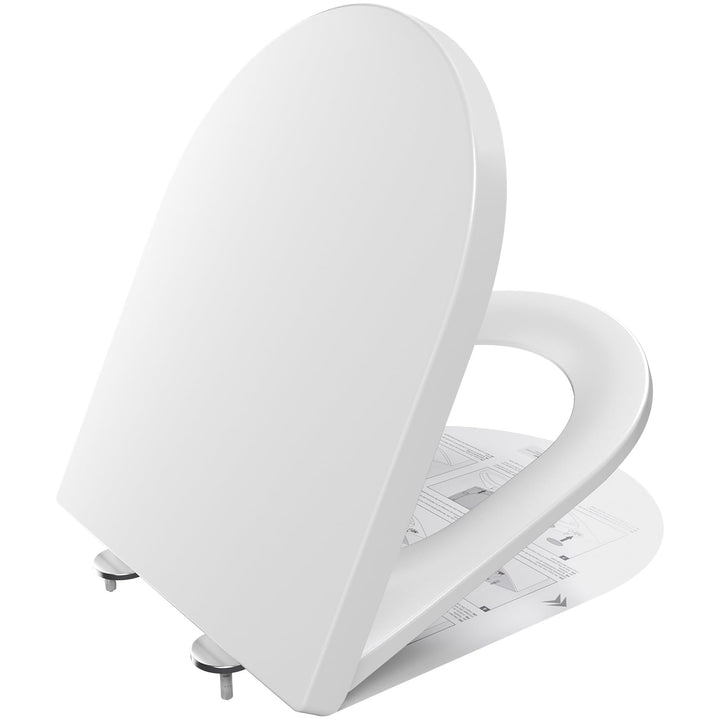 CECIPA Toilettendeckel mit Absenkautomatik, WC Sitz D Form, Klodeckel Weiss, Klobrille Quick Release