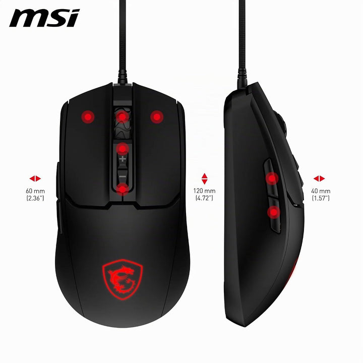 MSI Forge GM100 Gaming-Maus – 6400 DPI optischer Sensor, symmetrisch, 10 Mio. Klickschalter, 7 Taste