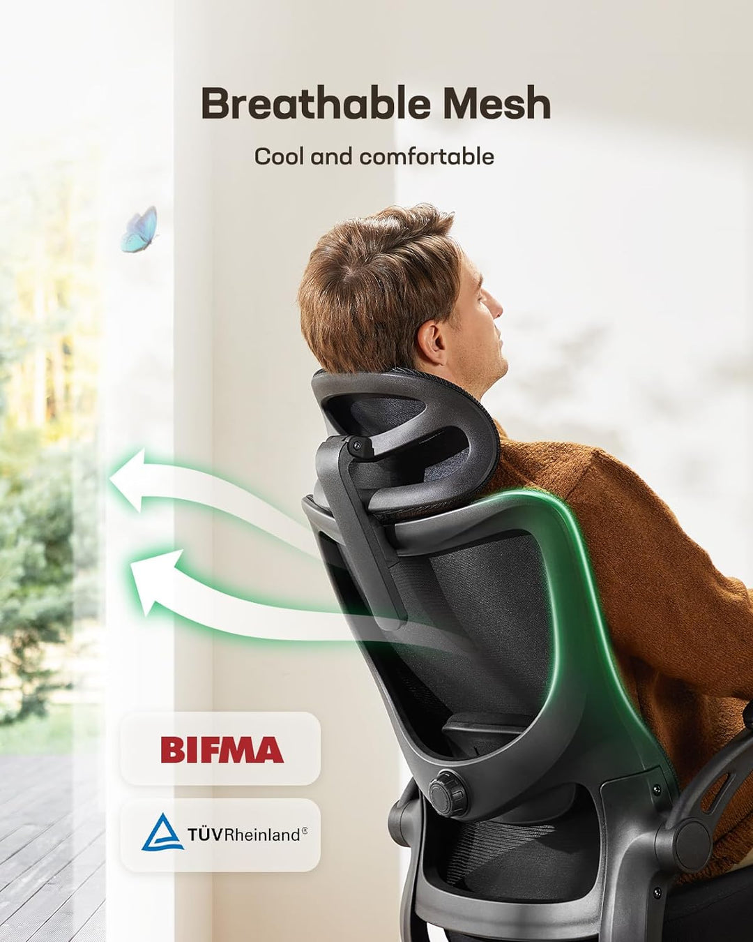 Marsail Bürostuhl Ergonomisch Schreibtischstuhl mit Verstellbarer Kopfstütze Lendenwirbelstütze und
