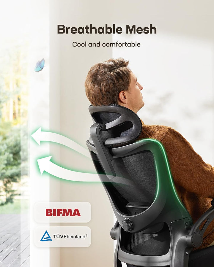 Marsail Bürostuhl Ergonomisch Schreibtischstuhl mit Verstellbarer Kopfstütze Lendenwirbelstütze und