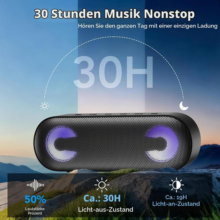 IKT Bluetooth Lautsprecher mit Licht,30W Duale Bass-Treiber,30H Stunden Akkulaufzeit,Bluetooth 5.4,I