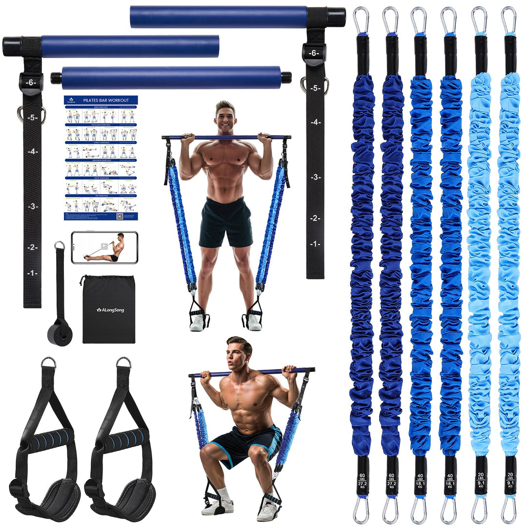 ALongSong Pilates Bar Set mit Widerstandsbänder Krafttraining 180LBS/140LBS/240LBS/360LBS Resistance