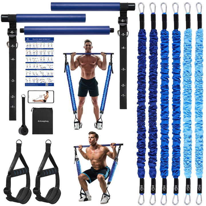 ALongSong Pilates Bar Set mit Widerstandsbänder Krafttraining 180LBS/140LBS/240LBS/360LBS Resistance