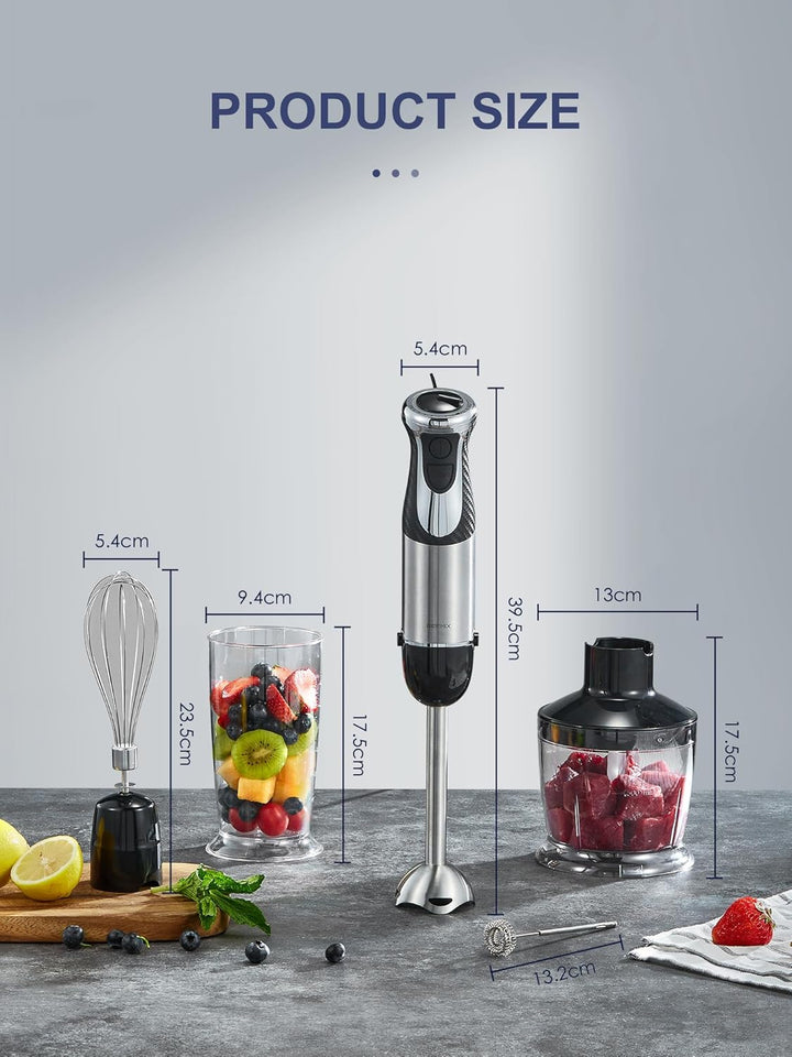 Pürierstab, 5-in-1 Stabmixer Edelstahl, 1000W Pürierstab mit 12 Geschwindigkeiten und Turbo-Modi, In