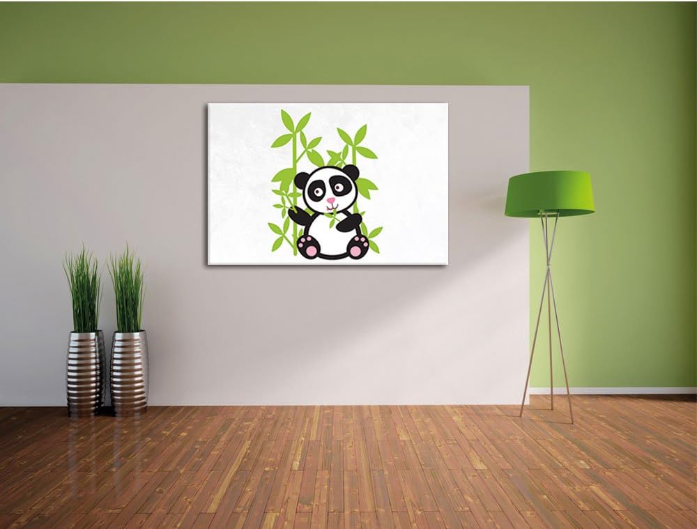Pixxprint Süsser Panda mit Bambus als Leinwandbild/Grösse: 100x70 / Wandbild/Kunstdruck/fertig bespa