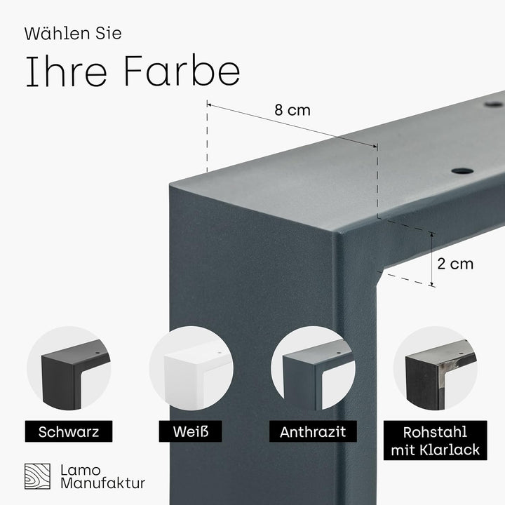 LAMO Manufaktur Tischbeine für Schreibtisch Esstisch, Simple Massive, Vierkantprofil 80x20 mm, Tisch