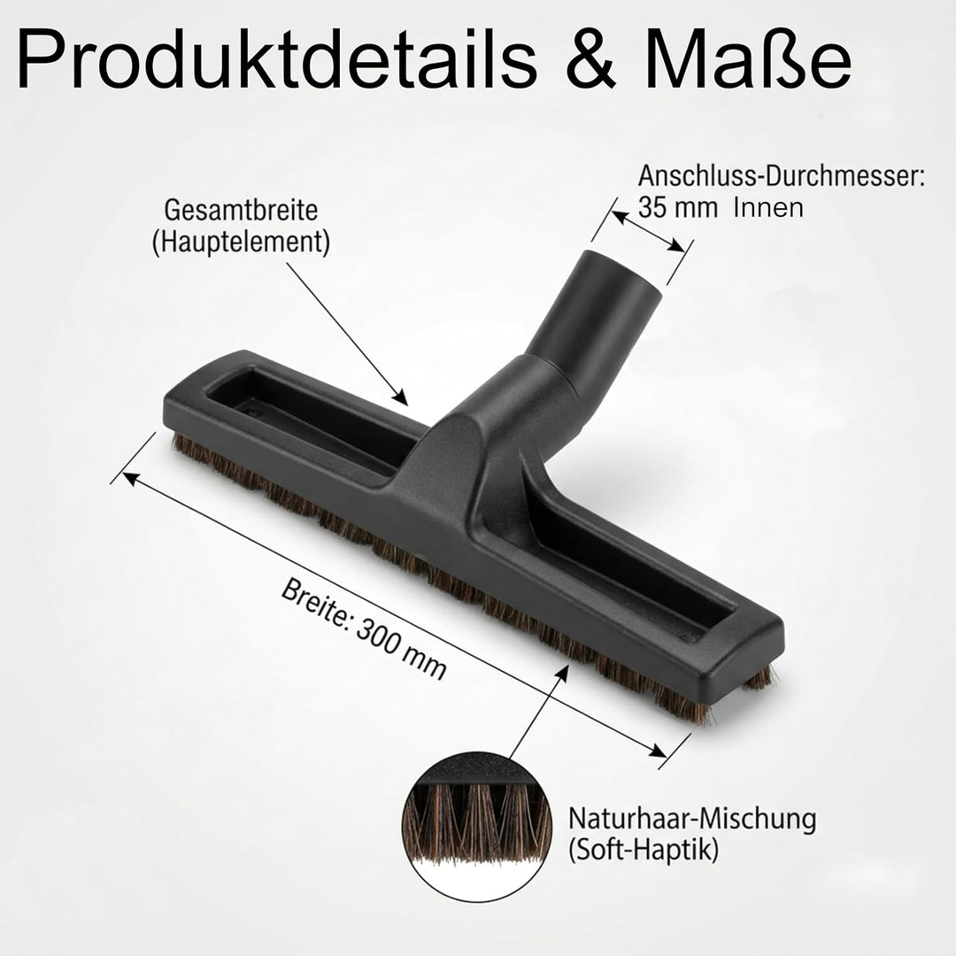 DeClean Parkettdüse 35mm – Hartbodendüse passend für Bosch, Kärcher, Siemens, Samsung - Naturhaar St
