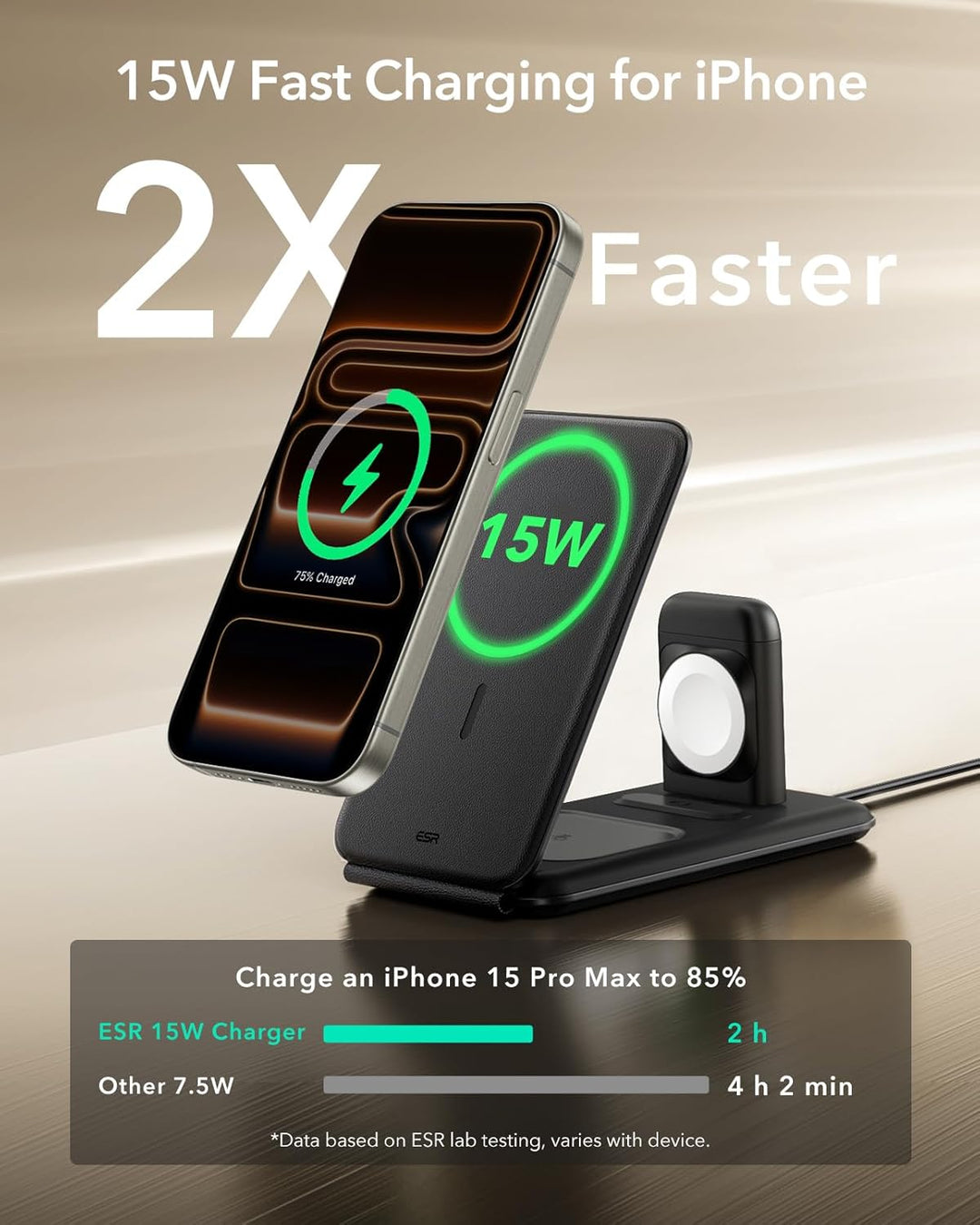 ESR 3 in 1 Ladestation Apple Watch und iPhone, 15W Zertifiziert MagSafe Ladestation mit Apple Watch-