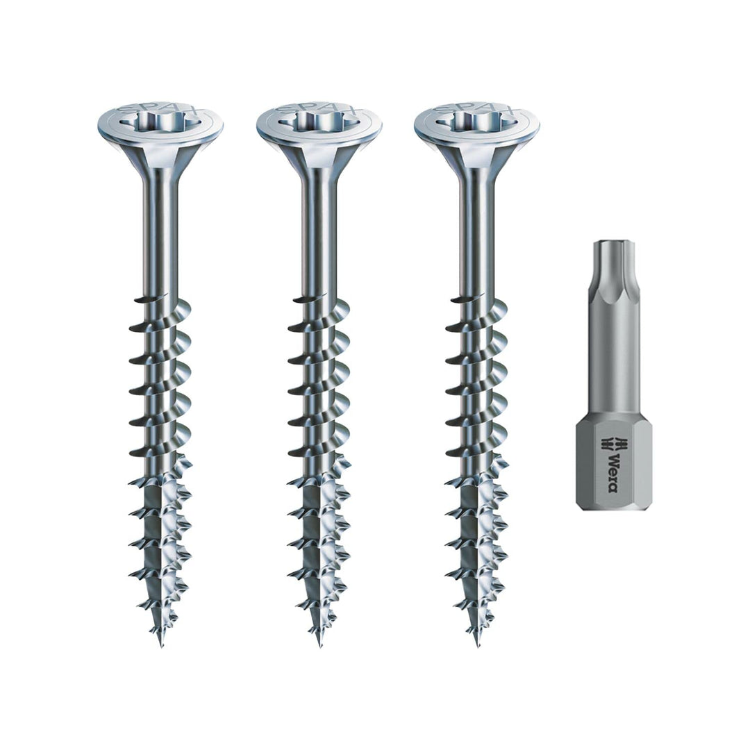 Spax Holzschrauben-SET Teilgewinde + Torx Bit | 3 Grössen: 4x30; 4x40; 4,5x70 | WIRROX Silber 3 Grös