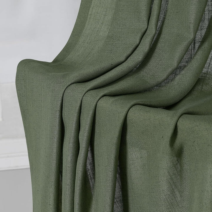 Grüne Leinen-Vorhänge, 137 cm Länge, 2 Paneele für Küche, Esszimmer, Ösen, Lichtfilterung, halbtrans