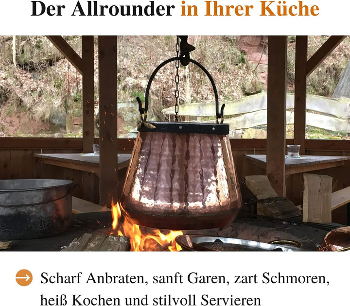 CopperGarden Kupferkessel 20 L mit Henkel I Robuster Kessel aus blankem Kupfer: Ideale Wärmeleitung