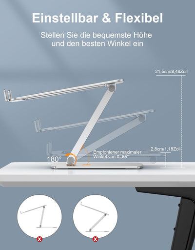 CIRYCASE Laptop Ständer, Aluminium Ergonomischer Laptop Stand, Laptopständer Höhenverstellbar Faltba