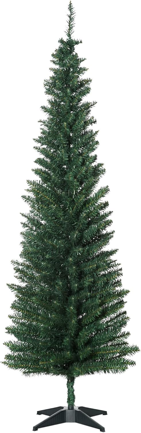 HOMCOM Künstlicher Weihnachtsbaum 1,8 m, Schmaler Christbaum mit Ständer, 390 Äste, Zerlegbar, Weihn
