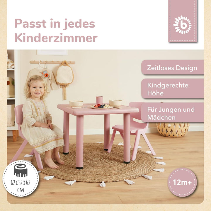 Bieco Kindertisch Gross Dreamy Rose 62x 62x 52 cm | Kinder Tisch | Gartentisch Kunststoff | Gartenmö