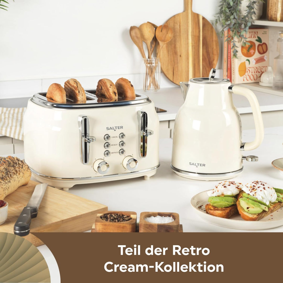 Salter Retro Toaster 4 Scheiben – Breite Schlitze, 6 Bräunungsgrad, Auftauen, Aufwärmen, Abbrechen F