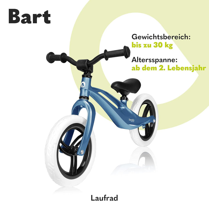 LIONELO Bart Laufrad ab 2 Jahre bis zu 30 kg, Magnesiumrahmen, 12 Zoll Räder, Lenkrad und Sattel höh