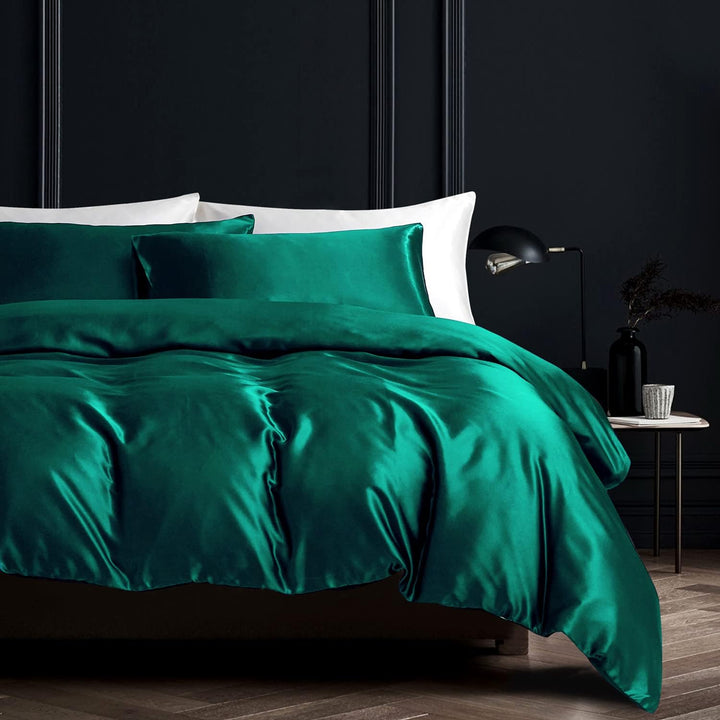 Boqingzhu Satin Bettwäsche 135x200cm 4Teilig Grün Dunkelgrün Uni Einfarbig Glatt Glänzend Luxus Seid