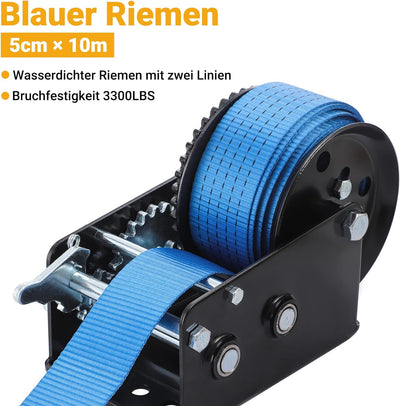 Pindex Handseilwinde Seilwinde mit 10m Polyester Seilzug, 1365kg, 4:1 8:1, Manuelle Handseilzug Boot