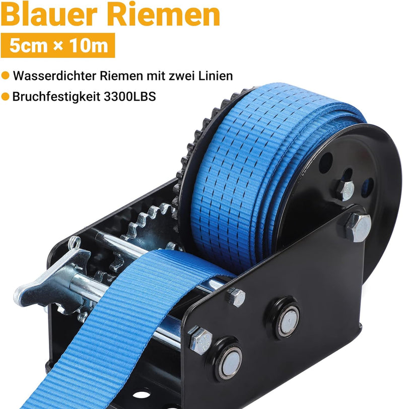 Pindex Handseilwinde Seilwinde mit 10m Polyester Seilzug, 1365kg, 4:1 8:1, Manuelle Handseilzug Boot
