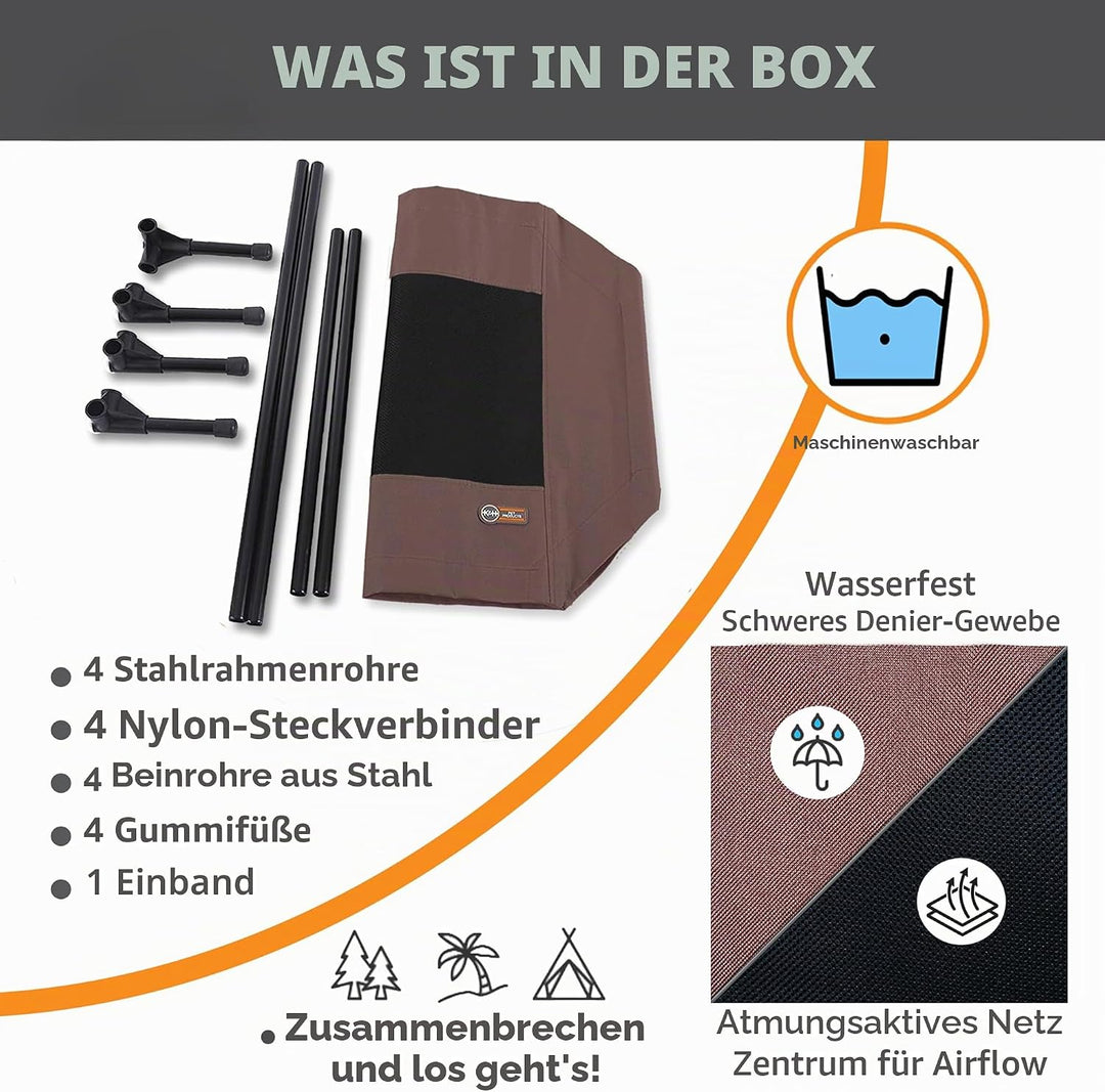 K&amp;H PET PRODUCTS Hundebett, erhöht, Netzstoff, Grösse M, 63,3 x 81,8 x 17,8 cm, Schokoladenbraun/Sch