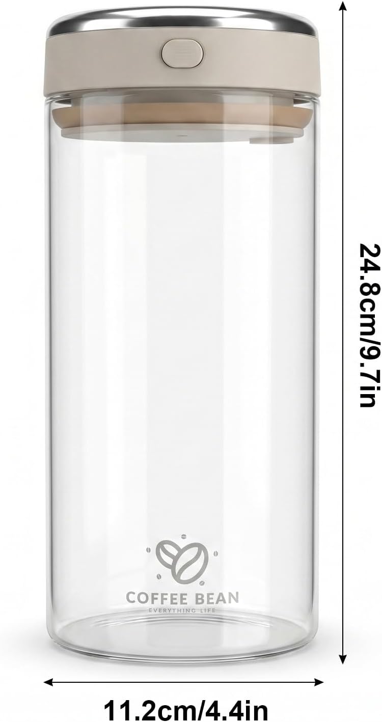 Zimoer Kaffeedose 1700ml aus Borosilikatglas – Luftdichter Vakuum Kaffeebehälter mit CO₂-Ventil, Aro
