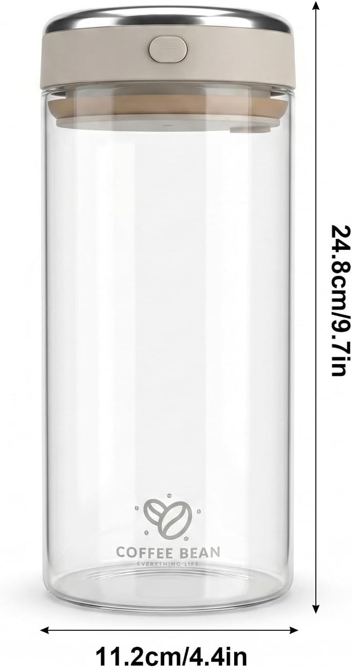 Zimoer Kaffeedose 1700ml aus Borosilikatglas – Luftdichter Vakuum Kaffeebehälter mit CO₂-Ventil, Aro