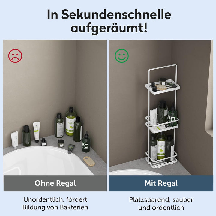 doporro Duschablage ohne Bohren, 3 Ebenen Badregal Stehend, Duschregal Schmales aus Metall, Modernes