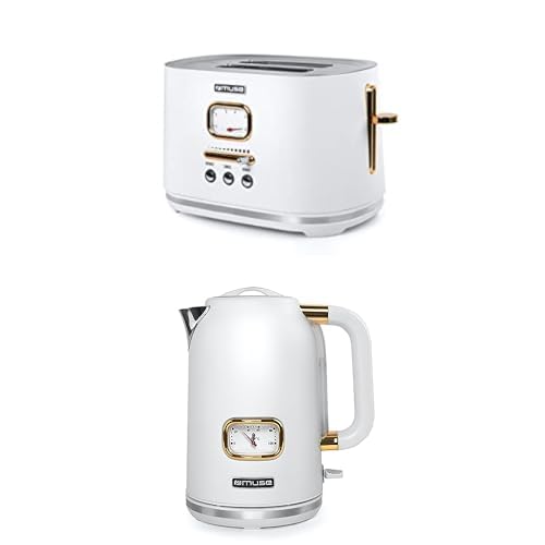 Muse Wasserkocher und Toaster Set, 2er Frühstücks-Set mit Retro Wasserkocher und 2 Scheiben Toaster