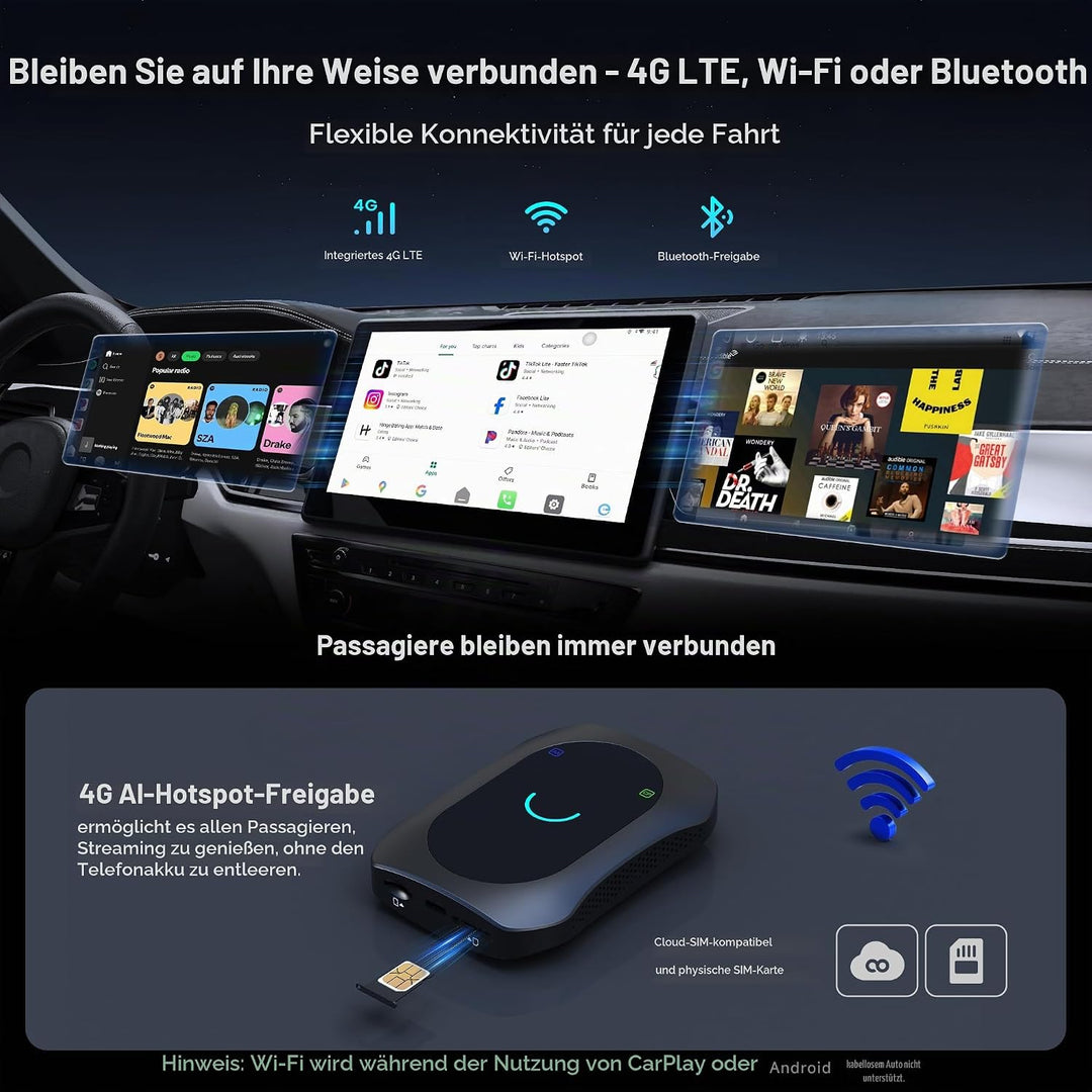 Carplay Wireless Adapter AI Box Android für Radios CP/AA, CarPlay &amp; Android Auto Wireless Adapter US