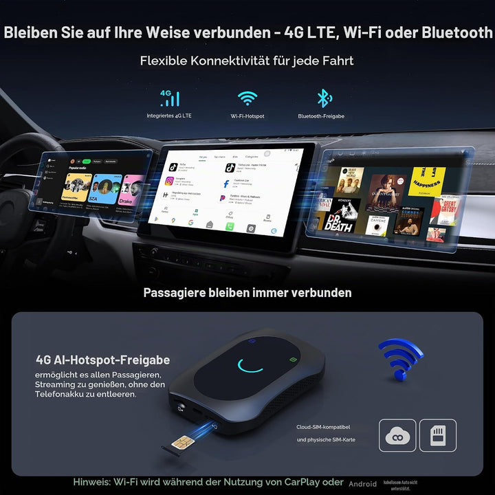 Carplay Wireless Adapter AI Box Android für Radios CP/AA, CarPlay &amp; Android Auto Wireless Adapter US