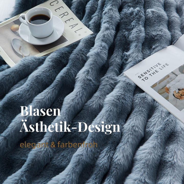 Kuscheldecke Farbverlauf Blau Graublau Weiss 220×240cm Flauschig Warm Weich Dick Sofadecke Couchdeck