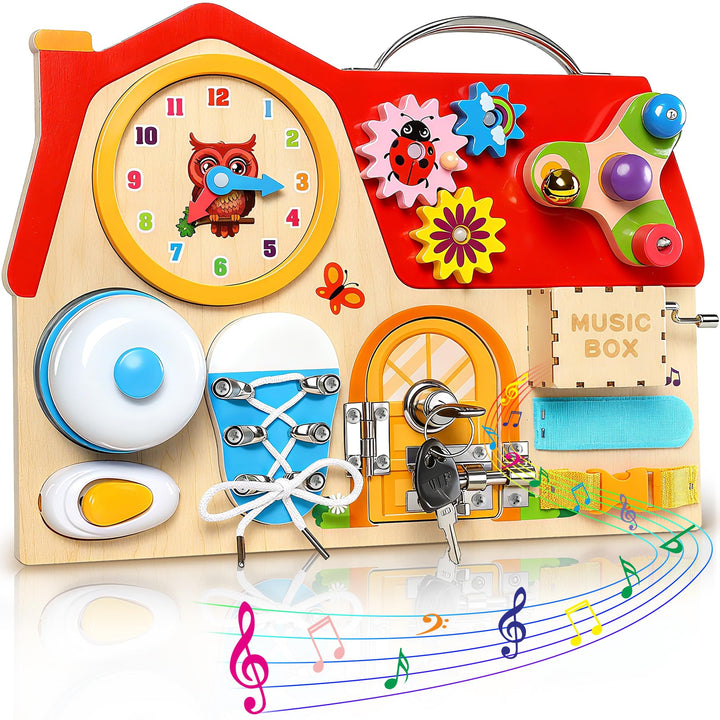 Wooden Busy Board für Kinder, Activity Board Montessori Spielzeug für 2 3 4 5 Jahre Mädchen Junge, M