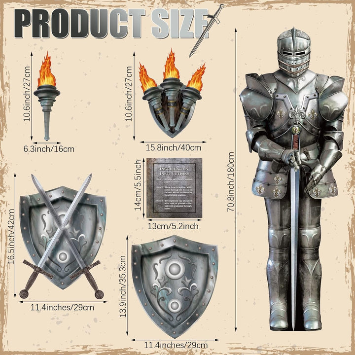 Honoson 10 Stücke Jointed Suit of Armor Knight Cut Out Mittelalter Party Dekorationen Fackel Requisi