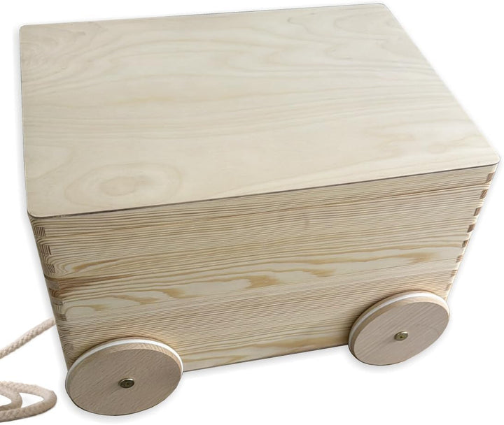 Spielzeugkiste Deckel Holz mit Rollen Räder 40 x 30 x 26 cm Auswahl (mit Klappdeckel), mit Klappdeck