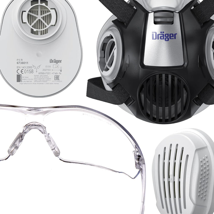Dräger X-plore 3300 Halbmasken-Set inkl. Pure P3 R Partikelfilter mit Schutzbrille X-pect 8320 | Für