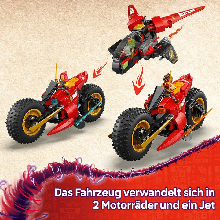 LEGO NINJAGO Ninja-Actionflitzer - 3-in-1-Spielzeug mit 2 Ninja-Bikes, 1 Jet und 6 Minifiguren, eins