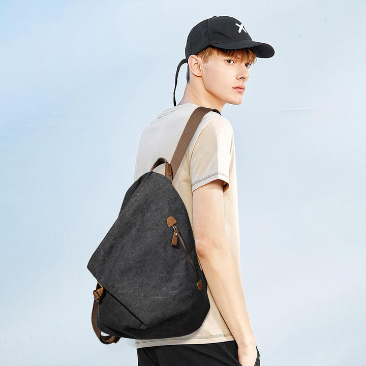 Retro Segeltuch Rucksack Canvas Vintage Rucksäcke Echtleder Daypack Reisetasche Schulterrucksack für