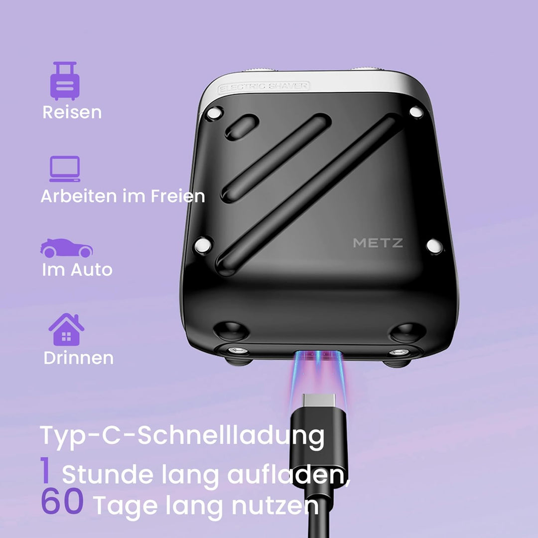 METZ Traveller Elektrorasierer Herren, Tragbarer Rasierer mit Reiseetui, IPX7 Wasserdicht electric S