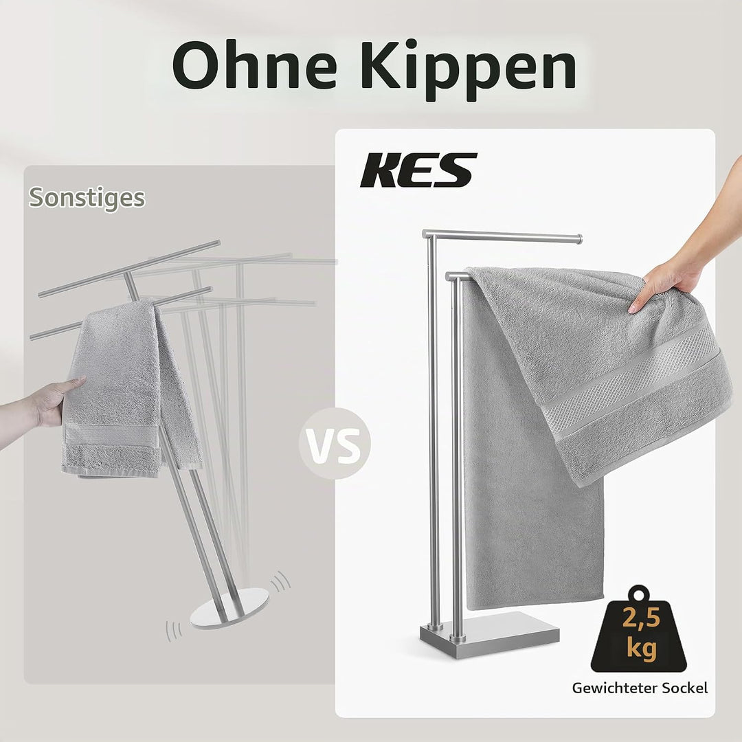 KES Handtuchhalter Stehend Doppel Badetuchhalter 3X Dicker Basis Handtuchständer Edelstahl, Extra St