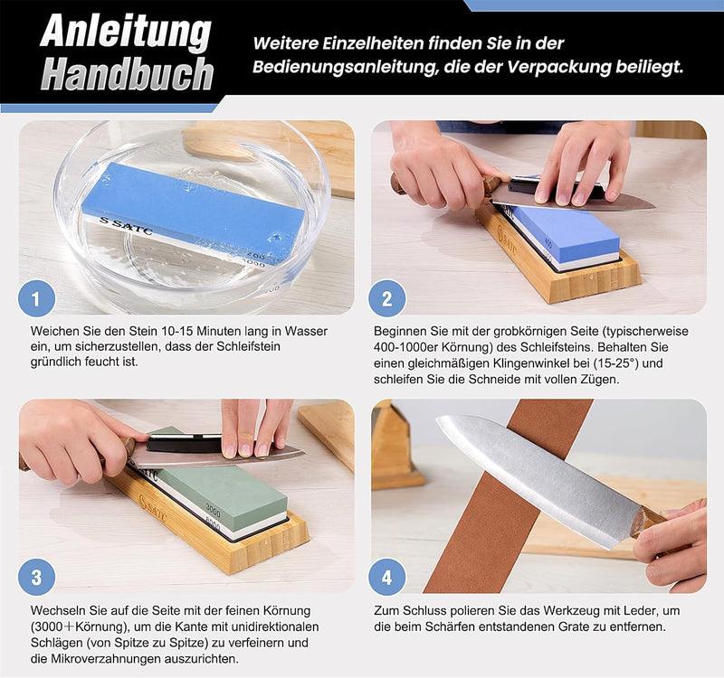 S SATC Schleifstein Messer Set Körnung 400/1000/3000/8000 Wetzstein Messer Schärfen Messerschärfer m