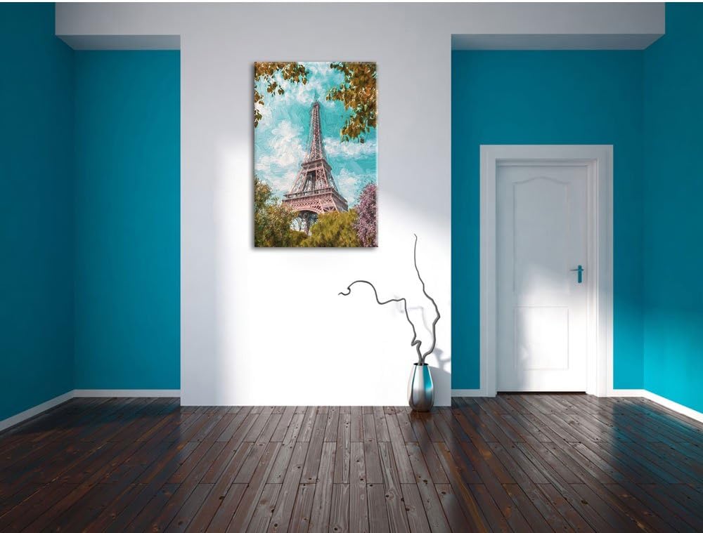 Pixxprint Eifelturm in Paris als Leinwandbild/Grösse: 100x70 / Wandbild/Kunstdruck/fertig bespannt,