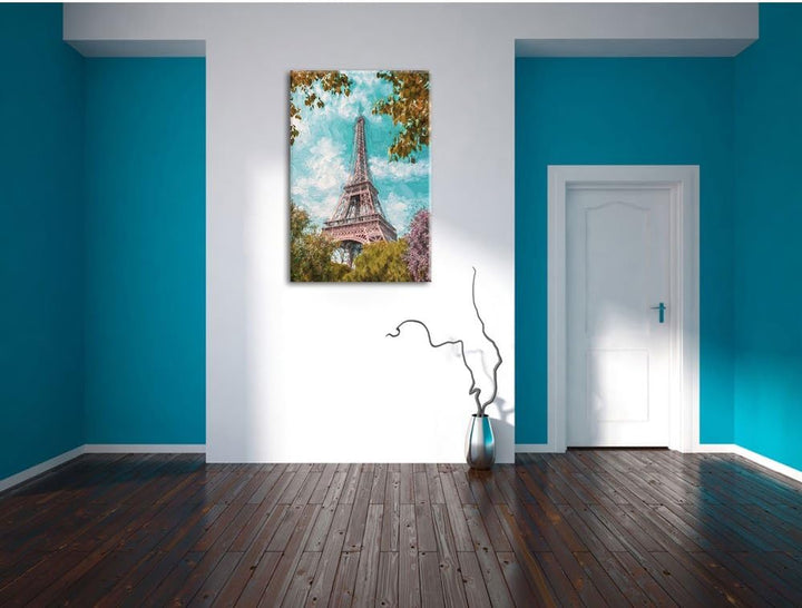 Pixxprint Eifelturm in Paris als Leinwandbild/Grösse: 100x70 / Wandbild/Kunstdruck/fertig bespannt,