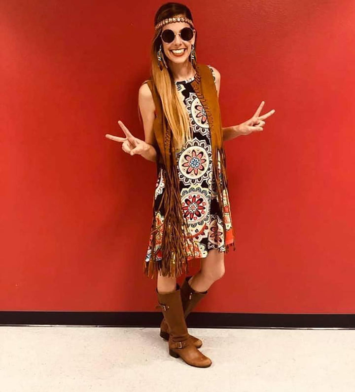 YADODO Hippie Kostüm Damen Set Fransen ärmellos Weste Hippie Kleidung 60er 70er Jahre Bekleidung Dam