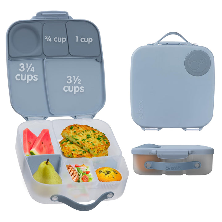 b.box Brotdose | Grosse Bento-Box mit 4 Fächern (2 auslaufsicher), herausnehmbarer Trenner, Gel-Kühl