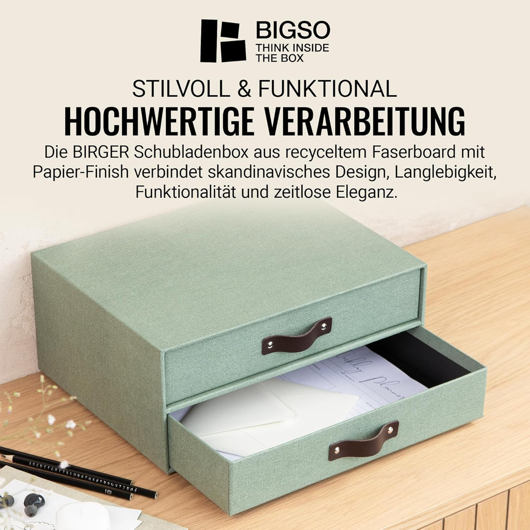 BIGSO BIRGER Schubladenbox – Aufbewahrungsbox mit 2 Schubladen – Schreibtisch Ablage für Dokumente &