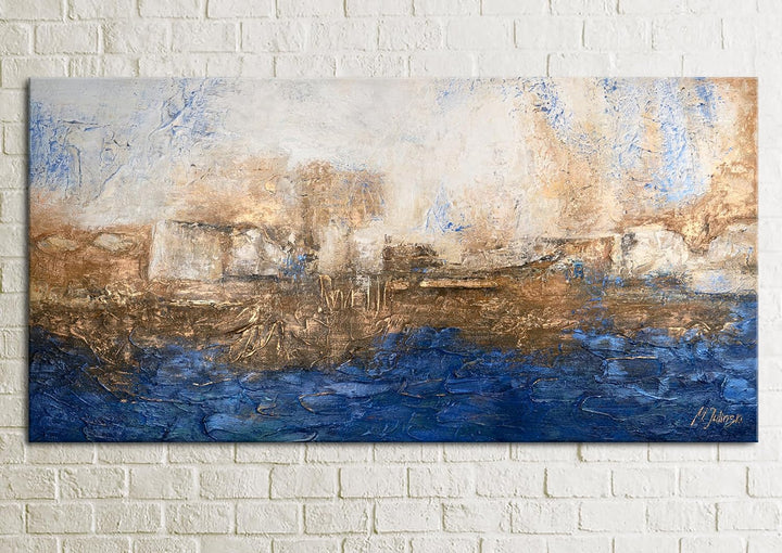 YS-Art Abstrakt Acryl Gemälde auf Leinwand Marine handgemalt Wandbilder Wohnzimmer modern Wohndekor