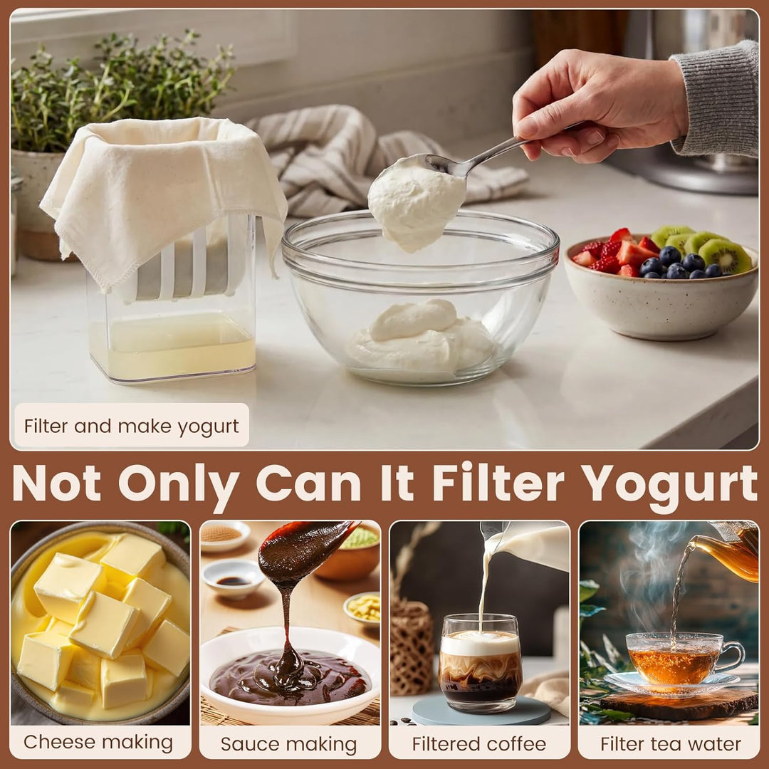 Joghurt Sieb Set 1100ML Griechischer Joghurt Käsesieb mit Edelstahl Feine Filtersiebe & Zeitanzeige
