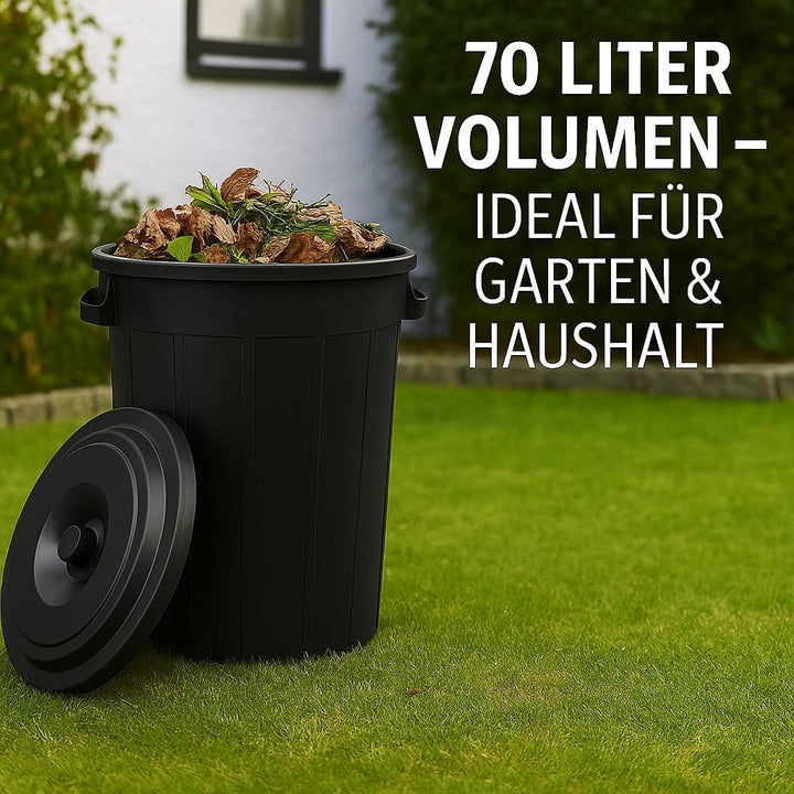 YourCasa Mülltonne 2 x 70L - Mülleimer mit Deckel - Tonne mit Trageriffen für Garten - Futtertonne o