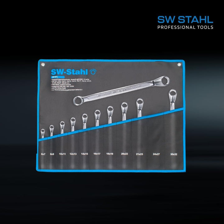SW-Stahl 00181L Doppelringschlüssel-Satz 6-32 mm, 11-teilig tief gekröpft I Ringschraubenschlüssel I